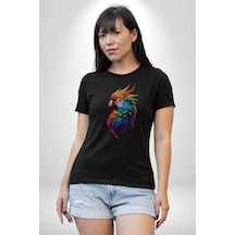 Renkli Amerikan Papağanı Unisex Unisex Siyah Organik Baskılı T-shirt Penye Yüksek Kalite Siyah