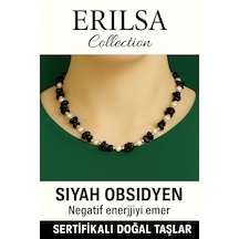 Sertifikalı Kırık Taşlı Model Siyah Obsidyen Taşı Kolye Koruyuc Çok Renkli