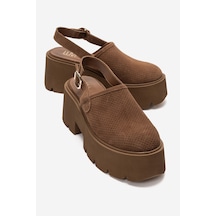 Luvi Shoes Caldrıs Taba Süet Hakiki Deri Önü Kapalı Kalın Tabanlı Kadın Sandalet