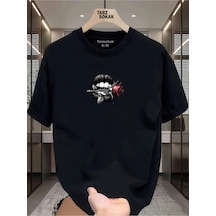 Tarzsokak Unisex Dudak Lips T-shirt Siyah