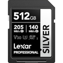 Lexar Silver Sd Kart 512 Gb, Uhs-ı Sdxc Kart 205 Mb/s Okuma Hızı, 140 Mb/s Yazma Hızı, V30, U3, C10, 4k Uhd Video, Lexar Ömür Boyu Veri Kurtarma Özelliğine Sahip Sd Kart Bellek Kartı