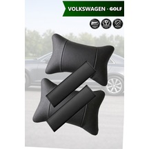 Volkswagen Golf Uyumlu Siyah Lüks Set Deri Kemer Koruyucu Deri Yastık