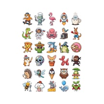 30 Adet Eğlenceli Karakter Maskot Sticker Seti - Laptop Defter Telefon Ajanda İçin Çok Renkli
