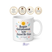 Kişiye Özel Günlük Neşe Mesajlı Baskılı Kupa Bardak Hediye Beyaz / Çok Renkli