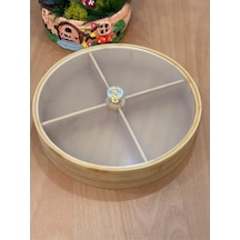 Bambu 360 Derece Döner 4 Bölmeli Kahvaltılık & Çerezlik Akrilik Kapaklı 25 Cm Bambu