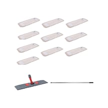 Tablet Palet Nemli Yedek Mop Takımı Seti - 10 Adet 80 CM Nemli Mop + Katlanır Aparat + Metal Sap