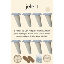 Konik Masif Gürgen Mobilya Ayağı 15 Cm - Metal Montaj Aparatlı, Robot Süpürge Uyumlu Koltuk Kanepe Tv Ünitesi Baza Yükseltme Ayağı Ham/boyasız 8'li Krem