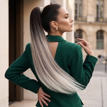 Lastik Tokalı At Kuyruğu Düz / Koyu Kumral / Gümüş Platin Ombre - Qhdh-899165 Çok Renkli