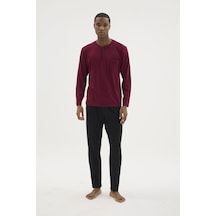 Kocabey Bu-26360 Erkek Midi Yaka Battal Pijama Takımı Mürdüm