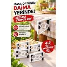 4 Lü Yaylı Masa Mandalı Seti - Kaydırmaz Aparatlı - Beyaz Renk - Plastik Çok Renkli