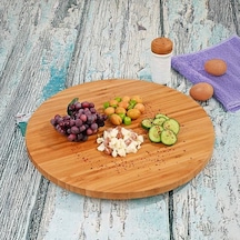 35cm Döner Mekanizmalı Kalın Bambu Yuvarlak Pizza Ve Sunum Tepsisi, 360 Derece Dönebilen Kahvaltı Sunum, Pizza Sunum Ve Börek Sunum Tepsisi 35cm 35cm 2cm Çok Renkli
