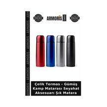 Çelik Termos - Gümüş Kamp Matarası Seyahat Aksesuarı Şık Matara Çok Renkli