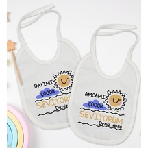 BK Kids Kişiye Özel Dayı ve Amca Tasarımlı 2’li Beyaz Mama Önlüğü Beyaz