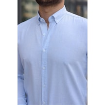 Baselco Premum Dik Yakalı Slim Fit Keten Görünümlü Gömlek A.mavi