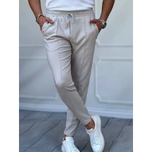 Modefendi Önü Çizgi Detaylı Slim Fit Kesim İp Detaylı Paça Fermuarlı Full Likralı Jogger Pantolon Gri