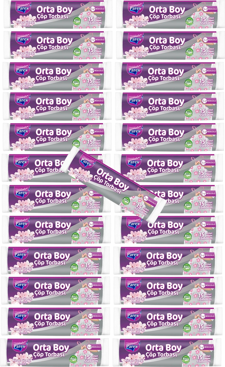 Büzgülü Çöp Torbası Kiraz Çiçeği Kokulu 15'li Orta Boy 55 X 60 Cm 25 Paket
