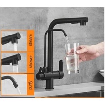 Mutfak Eviye Bataryası Dual Flow Su Arıtma Çıkışlı Siyah + Fıskiyeli