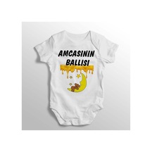 Babylimon Amcasının Ballısı Yazılı Baskılı Bebek Zıbını Beyaz - 132147380 Beyaz