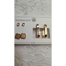 Uzel Çoklu Çelik Halka Yonca Tek Taş Küpe Sarı Uzel Çoklu Çelik Halka Yonca Tek Taş Küpe Sarı