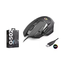 Nodar G502 Rgb Kablolu Gaming Mouse 7200 Dpı 1000hz 6 Tuş Siyah G502