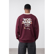 Respire Erkek Not Basic Project Baskılı Oversize Sweatshirt Bordo