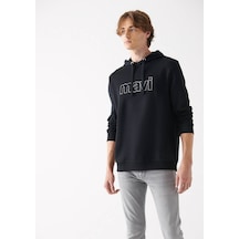 Mavi Logo Kapüşonlu Sweatshırt Siyah 001