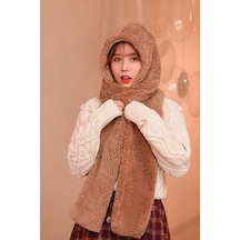 Bundera Scarf Kapşonlu Kadın Peluş Bere Atkı Kadın Welsoft Polar