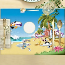 Looney Tunes Team Kumaş Amerikan Servis 4'lü Set 35x50cm Warner Bros Lisanslı Ürün, Keten Kumaş Çok Renkli