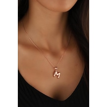 Taşsız Gümüş Bombe Harf Kolye - M Rose Gold
