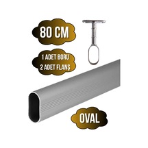 Alüminyum Oval Dolap Mobilya Askı Borusu 80cm 2 Adet Ayaklı Açık Flanş-1 Adet Boru Alüminyum Gri