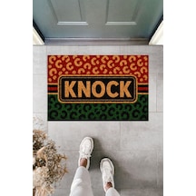 Rugmood Modern Dijital Baskı Knock Yazılı Kapı Önü Paspası 70x45 Cm Kapı Önü Paspası Kırmızı