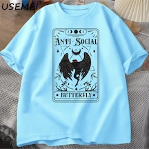 Flood Of Style Mothman Tarot Kartı Kelebek T-shirt Adam Vintage Pamuk Kısa Kollu T Shirt Streetwear Rahat Yu Mavi