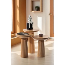 Simillo Wood Wooden 3 Lü Set Fitilli Mantar Yan Sehpa Modern Koyu Ceviz Renkli Fiskos Ahşap