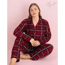 Pijamerry Kadın Büyük Beden Gömlek Yaka Süet Uzun Kol Pijama Takımı 5270- 1 Adet 001
