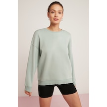 Ethıquet Brenda Kadın İçi Polarlı Yumuşacık Yuvarlak Yaka Kaşkorse Detaylı Oversize Fit Mint Yeşil S Mint Yeşili
