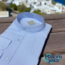 Linen Keten Klasik %100 Cotton Uzun Kollu Terletmeyen Hakim Yaka Mavi Gömlek Regular Kalıp -10351 Mavi