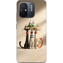 Redmi 12c Uyumlu Neşeli Kedi Ailesi Baskılı Silikon Kılıf Renkli