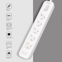 Vea Ve-nova105 A Class 5'li Anahtarlı 1.5 Metre Akım Korumalı Priz, 4000w 16a, Bakır Kablo