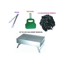 Tr 30x40 Cm Galvaniz Katlanır Mangal, Kömür, Yelpaze, Maşa Seti