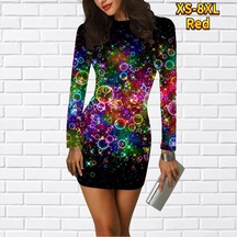 Turuncu Uzun Kollu Bodycon 3d Parlak Yıldız Baskı Elbise Kadın ...