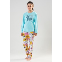 Kız Çocuk Parlak Mint Pamuklu Uzun Kol Pijama Takımı 001