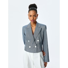Koton Uzun Kollu Düğmeli Kruvaze Yaka Crop Blazer Ceket Lacivert 5sak50017uw Lacivert