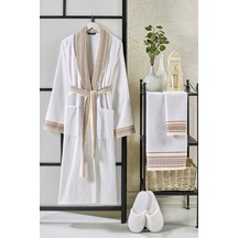 Vevien Ansaaj Jakarlı 4 Parça Bornoz Seti Krem