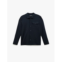 Koton Regular Fit Viskon Karışımlı Kapaklı Cep Detaylı Klasik Yaka Uzun Kollu Gömlek Lacivert 6wam60168hw Lacivert