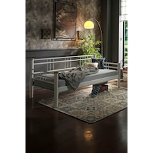 Kappis Daybed Tek Kişilik Sedir Metal Karyola 90x200 Beyaz Ahşap Latalı