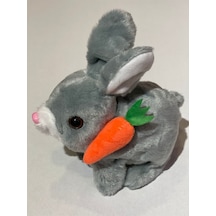 Era Sesli Zıplayan Hareketli Havuçlu Peluş Tavşan 18x17 Cm Gri