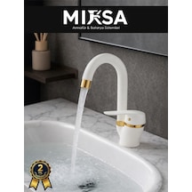 Lüx Beyaz-gold Baston Borulu Banyo Lavabo Bataryası, Musluğu, Çift Su Girişli