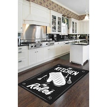 Siyah Kaymaz Tabanlı My Kitchen My Rules Mutfak Halısı Mt46n11