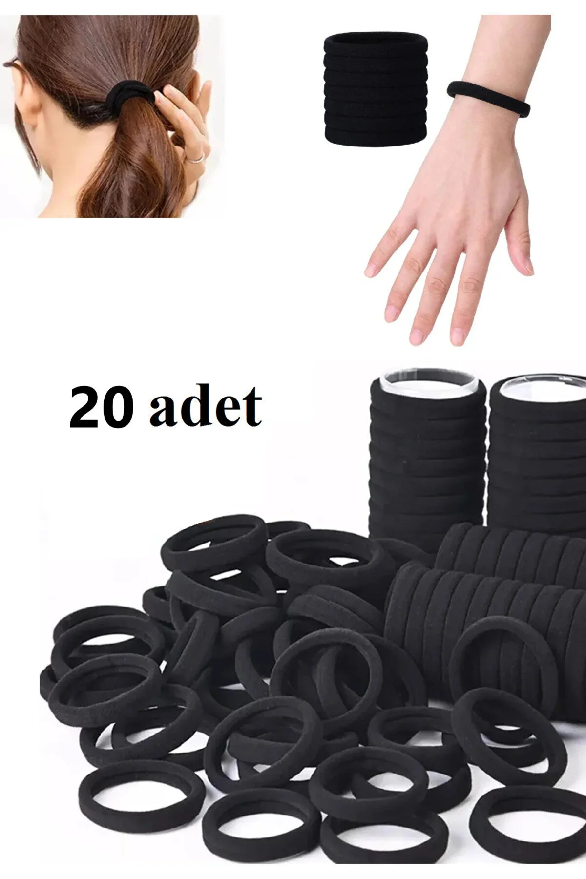 20 Adet Siyah Esnek Lastik Toka Topuz Tokası