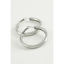 Çizgili Boru Halka Küpe 3,5 Cm-gümüş Rengi N701 Diğer